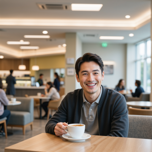 Young adult with diverse appearance, friendly expression, casual setting